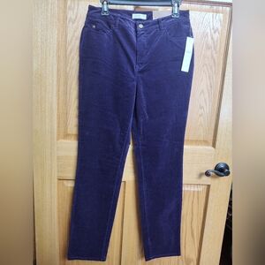 Coldwater Creek Dark Purple Slim Leg Corduroy Pants, Classic Fit, Premium Denim